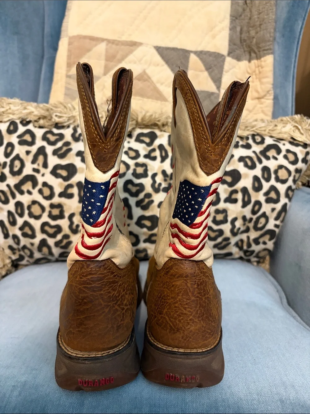 Durango Brown & Cream Western Boots with American Flag Embroidery